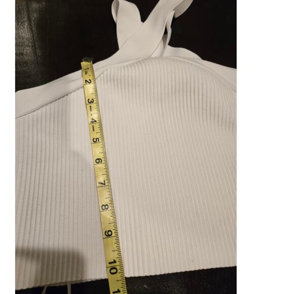 Sincerely Jules Ribbed Knit Halter Top Criss-Cross Neckline Cropped White XL - Picture 8 of 9